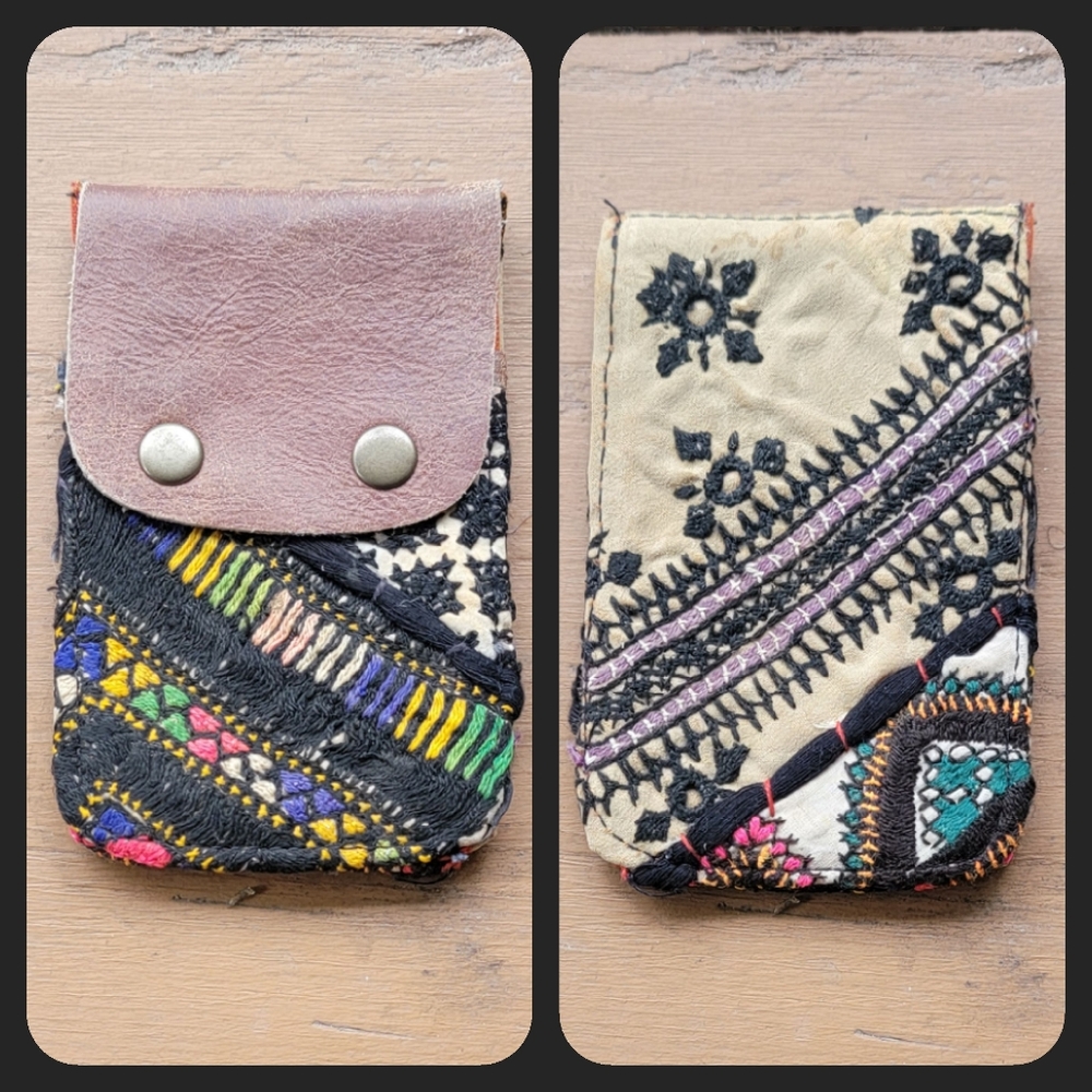 🎱🔮 Free People Boho Embroidered Repurposed vtg banjara hippie Wallet card case